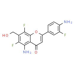 ChemSpider 2D Image | 5-Amino-2-(4-amino-3-fluorophenyl)-6,8-difluoro-7-(hydroxymethyl)-4H-chromen-4-one | C16H11F3N2O3