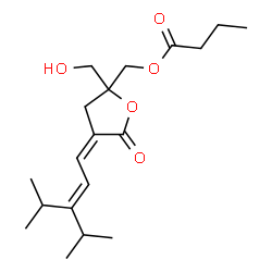 ChemSpider 2D Image | [(4Z)-2-(Hydroxymethyl)-4-(3-isopropyl-4-methyl-2-penten-1-ylidene)-5-oxotetrahydro-2-furanyl]methyl butyrate | C19H30O5