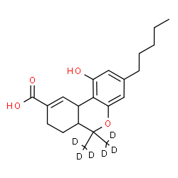 ChemSpider 2D Image | 1-Hydroxy-6,6-bis[(~2~H_3_)methyl]-3-pentyl-6a,7,8,10a-tetrahydro-6H-benzo[c]chromene-9-carboxylic acid | C21H22D6O4