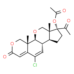 ChemSpider 2D Image | (4aR,4bS,6aR,7R,9aS,9bR)-7-Acetyl-11-chloro-4a,6a-dimethyl-2-oxo-4,4a,4b,6,6a,7,8,9,9a,9b-decahydro-2H-cyclopenta[c]pyrano[4,3-h]chromen-7-yl acetate | C21H25ClO6