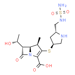 ChemSpider 2D Image | (4R,5S,6S)-6-[(1R)-1-Hydroxyethyl]-4-methyl-7-oxo-3-({(3S,5R)-5-[(sulfamoylamino)methyl]-3-pyrrolidinyl}sulfanyl)-1-azabicyclo[3.2.0]hept-2-ene-2-carboxylic acid | C15H24N4O6S2