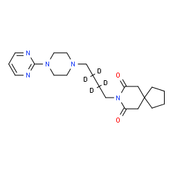 ChemSpider 2D Image | 8-{4-[4-(2-Pyrimidinyl)-1-piperazinyl](2,2,3,3-~2~H_4_)butyl}-8-azaspiro[4.5]decane-7,9-dione | C21H27D4N5O2