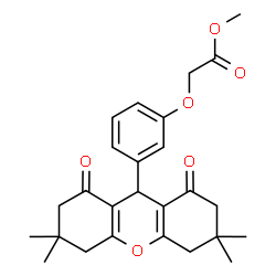 ChemSpider 2D Image | Methyl [3-(3,3,6,6-tetramethyl-1,8-dioxo-2,3,4,5,6,7,8,9-octahydro-1H-xanthen-9-yl)phenoxy]acetate | C26H30O6