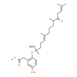 ChemSpider 2D Image | Methyl (5-hydroxy-2-{[(6E)-3,7,11,15-tetramethyl-12-oxo-1,6,14-hexadecatrien-3-yl]oxy}phenyl)acetate | C29H42O5