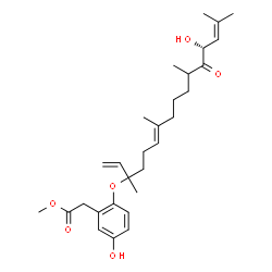ChemSpider 2D Image | Methyl (5-hydroxy-2-{[(6E,13R)-13-hydroxy-3,7,11,15-tetramethyl-12-oxo-1,6,14-hexadecatrien-3-yl]oxy}phenyl)acetate | C29H42O6