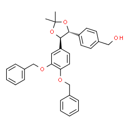 ChemSpider 2D Image | (4-{(4R,5R)-5-[3,4-Bis(benzyloxy)phenyl]-2,2-dimethyl-1,3-dioxolan-4-yl}phenyl)methanol | C32H32O5