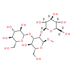 ChemSpider 2D Image | Methyl beta-D-(C~1~,C~2~,C~3~,C~4~,C~6~,C~6~-~2~H_6_)glucopyranosyl-(1->2)-[beta-D-glucopyranosyl-(1->3)]-alpha-D-mannopyranoside | C19H28D6O16