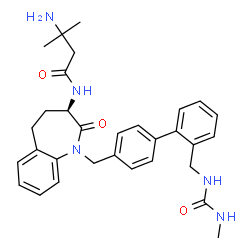 ChemSpider 2D Image | 3-Amino-3-methyl-N-{(3R)-1-[(2'-{[(methylcarbamoyl)amino]methyl}-4-biphenylyl)methyl]-2-oxo-2,3,4,5-tetrahydro-1H-1-benzazepin-3-yl}butanamide | C31H37N5O3