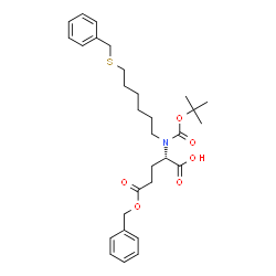ChemSpider 2D Image | (2S)-5-(Benzyloxy)-2-([6-(benzylsulfanyl)hexyl]{[(2-methyl-2-propanyl)oxy]carbonyl}amino)-5-oxopentanoic acid | C30H41NO6S