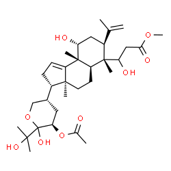 ChemSpider 2D Image | 2-O-Acetyl-3,4-dideoxy-4-[(3S,3aS,5aR,6S,7S,9R,9aR)-9-hydroxy-6-(1-hydroxy-3-methoxy-3-oxopropyl)-7-isopropenyl-3a,6,9a-trimethyl-3,3a,4,5,5a,6,7,8,9,9a-decahydro-2H-cyclopenta[a]naphthalen-3-yl]-1-C-
(2-hydroxy-2-propanyl)-L-threo-pentopyranose | C33H52O9