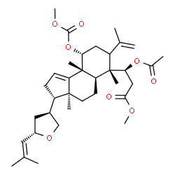 ChemSpider 2D Image | Methyl (3S)-3-acetoxy-3-{(3S,3aS,5aR,6S,9R,9aR)-7-isopropenyl-9-[(methoxycarbonyl)oxy]-3a,6,9a-trimethyl-3-[(3S,5S)-5-(2-methyl-1-propen-1-yl)tetrahydro-3-furanyl]-3,3a,4,5,5a,6,7,8,9,9a-decahydro-2H-
cyclopenta[a]naphthalen-6-yl}propanoate | C35H52O8