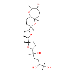 ChemSpider 2D Image | (3R,6S)-6-{(2S,2'R,5R,5'R)-5'-[(2R,4aS,7R,9aR)-7-Bromo-2,6,6,9a-tetramethyloctahydro-2H-pyrano[3,2-b]oxepin-2-yl]-2-methyloctahydro-2,2'-bifuran-5-yl}-2-methyl-2,3,6-heptanetriol | C30H53BrO7