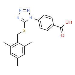 ChemSpider 2D Image | 4-{5-[(Mesitylmethyl)sulfanyl]-1H-tetrazol-1-yl}benzoic acid | C18H18N4O2S