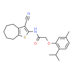 ChemSpider 2D Image | N-(3-Cyano-5,6,7,8-tetrahydro-4H-cyclohepta[b]thiophen-2-yl)-2-(2-isopropyl-5-methylphenoxy)acetamide | C22H26N2O2S