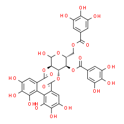 ChemSpider 2D Image | {(3R,4R,4aS,16aR)-1,8,9,10,11,12,13-Heptahydroxy-6,15-dioxo-4-[(3,4,5-trihydroxybenzoyl)oxy]-3,4,4a,6,15,16a-hexahydro-1H-dibenzo[f,h]pyrano[3,4-b][1,4]dioxecin-3-yl}methyl 3,4,5-trihydroxybenzoate | C34H26O22