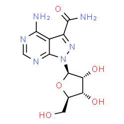 ChemSpider 2D Image | 4-Amino-1-(beta-D-ribofuranosyl)-1H-pyrazolo[3,4-d]pyrimidine-3-carboxamide | C11H14N6O5