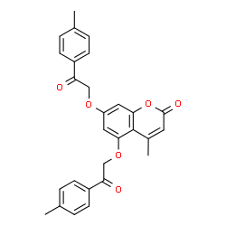 ChemSpider 2D Image | 2H-1-benzopyran-2-one, 4-methyl-5,7-bis[2-(4-methylphenyl)-2-oxoethoxy]- | C28H24O6