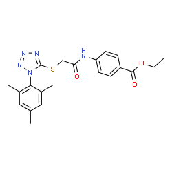 ChemSpider 2D Image | Ethyl 4-({[(1-mesityl-1H-tetrazol-5-yl)sulfanyl]acetyl}amino)benzoate | C21H23N5O3S