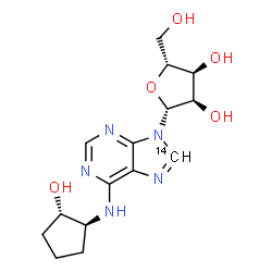 ChemSpider 2D Image | N-[(1S,2S)-2-Hydroxycyclopentyl](8-~14~C)adenosine | C1414CH21N5O5