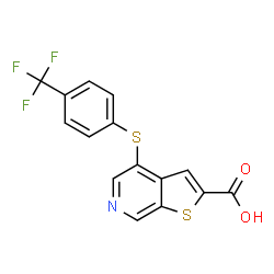 ChemSpider 2D Image | 4-{[4-(Trifluoromethyl)phenyl]sulfanyl}thieno[2,3-c]pyridine-2-carboxylic acid | C15H8F3NO2S2