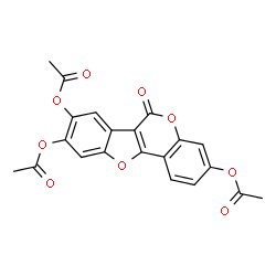 ChemSpider 2D Image | 6-Oxo-6H-[1]benzofuro[3,2-c]chromene-3,8,9-triyl triacetate | C21H14O9