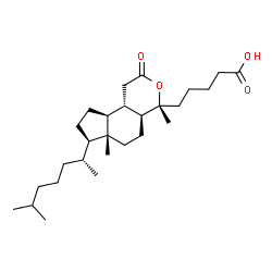 ChemSpider 2D Image | indeno[5,4-c]pyran-4-pentanoic acid, 7-(1,5-dimethylhexyl)dodecahydro-4,6a-dimethyl-2-oxo-, (4R,4aS,6aR,7R,9aS,9bS)- | C27H46O4