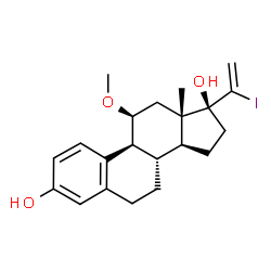ChemSpider 2D Image | (11beta,17alpha)-20-Iodo-11-methoxy-19-norpregna-1,3,5(10),20-tetraene-3,17-diol | C21H27IO3
