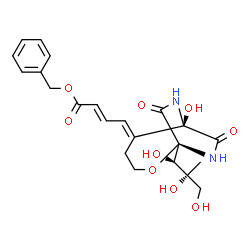 ChemSpider 2D Image | Benzyl (2E,4E)-4-{(1S,6R)-6-hydroxy-8,10-dioxo-1-[(1R,2R)-1,2,3-trihydroxy-2-methylpropyl]-2-oxa-7,9-diazabicyclo[4.2.2]dec-5-ylidene}-2-butenoate | C22H26N2O9