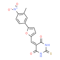 ChemSpider 2D Image | 5-{[5-(3-Methyl-4-nitrophenyl)-2-furyl]methylene}-2-thioxodihydro-4,6(1H,5H)-pyrimidinedione | C16H11N3O5S