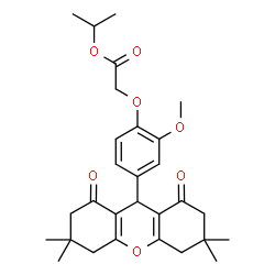 ChemSpider 2D Image | Isopropyl [2-methoxy-4-(3,3,6,6-tetramethyl-1,8-dioxo-2,3,4,5,6,7,8,9-octahydro-1H-xanthen-9-yl)phenoxy]acetate | C29H36O7