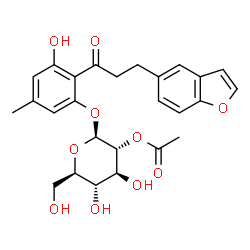 ChemSpider 2D Image | 2-[3-(1-Benzofuran-5-yl)propanoyl]-3-hydroxy-5-methylphenyl 2-O-acetyl-beta-D-glucopyranoside | C26H28O10
