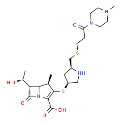 ChemSpider 2D Image | (4R,6S)-6-[(1R)-1-Hydroxyethyl]-4-methyl-3-{[(3S,5S)-5-({[3-(4-methyl-1-piperazinyl)-3-oxopropyl]sulfanyl}methyl)-3-pyrrolidinyl]sulfanyl}-7-oxo-1-azabicyclo[3.2.0]hept-2-ene-2-carboxylic acid | C23H36N4O5S2