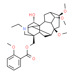 ChemSpider 2D Image | [(1alpha,5xi,9xi,10xi,13xi,14alpha,16beta)-20-Ethyl-1-hydroxy-8,14,16-trimethoxyaconitan-4-yl]methyl 2-methoxybenzoate | C32H45NO7