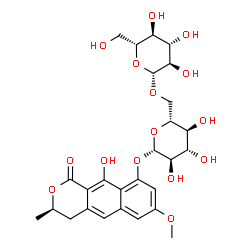 ChemSpider 2D Image | (3R)-10-Hydroxy-7-methoxy-3-methyl-1-oxo-3,4-dihydro-1H-benzo[g]isochromen-9-yl 6-O-beta-D-glucopyranosyl-beta-D-glucopyranoside | C27H34O15