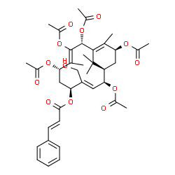 ChemSpider 2D Image | (1R,2S,3E,5S,7S,8Z,10R,13S)-2,7,9,10,13-Pentaacetoxy-4-(hydroxymethyl)-8,12,15,15-tetramethylbicyclo[9.3.1]pentadeca-3,8,11-trien-5-yl (2E)-3-phenylacrylate | C39H48O13