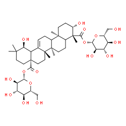 ChemSpider 2D Image | bis[(2S,3R,4S,5S,6R)-3,4,5-trihydroxy-6-(hydroxymethyl)tetrahydropyran-2-yl] (3S,4R,6aR,6bS,8aR,12S,14bR)-3,12-dihydroxy-4,6a,6b,11,11,14b-hexamethyl-1,2,3,4a,5,6,7,8,9,10,12,12a,14,14a-tetradecahydropicene-4,8a-dicarboxylate | C42H66O16