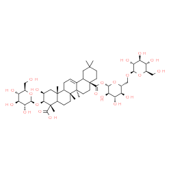 ChemSpider 2D Image | (2S,3R,4S,6aR,6bS,8aS,14bR)-2-hydroxy-4,6a,6b,11,11,14b-hexamethyl-3-[(2R,3R,4S,5S,6R)-3,4,5-trihydroxy-6-(hydroxymethyl)tetrahydropyran-2-yl]oxy-8a-[(2S,3R,4S,5S,6R)-3,4,5-trihydroxy-6-[[(2R,3R,4S,5S,6R)-3,4,5-trihydroxy-6-(hydroxymethyl)tetrahydropyran-2-yl]oxymethyl]tetrahydropyran-2-yl]oxycarbonyl-1,2,3,4a,5,6,7,8,9,10,12,12a,14,14a-tetradecahydropicene-4-carboxylic acid | C48H76O21