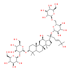 ChemSpider 2D Image | (2S,3R,4S,5S,6R)-2-[(E,1S)-1-[(3S,8R,9R,10R,12R,13R,14R,17S)-3-[(2R,3R,4S,5S,6R)-4,5-dihydroxy-6-(hydroxymethyl)-3-[(2R,3R,4S,5S,6R)-3,4,5-trihydroxy-6-(hydroxymethyl)tetrahydropyran-2-yl]oxy-tetrahydropyran-2-yl]oxy-12-hydroxy-4,4,8,10,14-pentamethyl-2,3,5,6,7,9,11,12,13,15,16,17-dodecahydro-1H-cyclopenta[a]phenanthren-17-yl]-5-hydroxy-1,5-dimethyl-hex-3-enoxy]-6-[[(2R,3R,4S,5S,6R)-3,4,5-trihydroxy-6-(hydroxymethyl)tetrahydropyran-2-yl]oxymethyl]tetrahydropyran-3,4,5-triol | C54H92O24