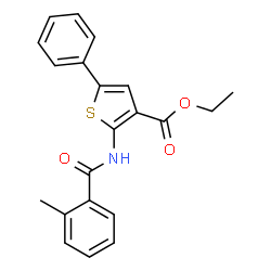 ChemSpider 2D Image | Ethyl 2-[(2-methylbenzoyl)amino]-5-phenyl-3-thiophenecarboxylate | C21H19NO3S