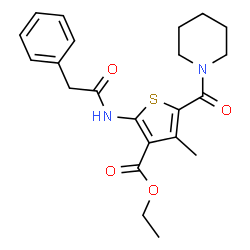 ChemSpider 2D Image | Ethyl 4-methyl-2-[(phenylacetyl)amino]-5-(1-piperidinylcarbonyl)-3-thiophenecarboxylate | C22H26N2O4S