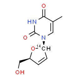 ChemSpider 2D Image | 1-[(2R,5S)-5-(Hydroxymethyl)(2-~14~C)-2,5-dihydro-2-furanyl]-5-methyl-2,4(1H,3H)-pyrimidinedione | C914CH12N2O4