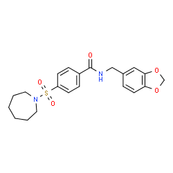 ChemSpider 2D Image | 4-(1-Azepanylsulfonyl)-N-(1,3-benzodioxol-5-ylmethyl)benzamide | C21H24N2O5S