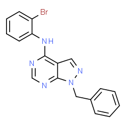 ChemSpider 2D Image | 1-Benzyl-N-(2-bromophenyl)-1H-pyrazolo[3,4-d]pyrimidin-4-amine | C18H14BrN5