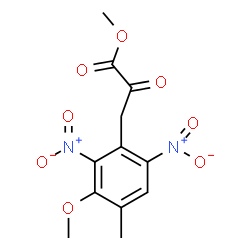 ChemSpider 2D Image | Methyl 3-(3-methoxy-4-methyl-2,6-dinitrophenyl)-2-oxopropanoate | C12H12N2O8