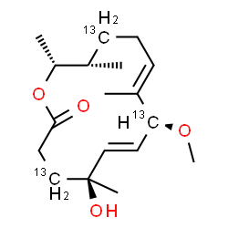 ChemSpider 2D Image | (5S,6E,8S,9E,13S,14R)-5-Hydroxy-8-methoxy-5,9,13,14-tetramethyl(4,8,12-~13~C_3_)oxacyclotetradeca-6,9-dien-2-one | C1513C3H30O4