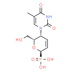 ChemSpider 2D Image | (1R)-1,5-Anhydro-2,3,4-trideoxy-4-(5-methyl-2,4-dioxo-3,4-dihydro-1(2H)-pyrimidinyl)-1-phosphono-D-threo-hex-2-enitol | C11H15N2O7P