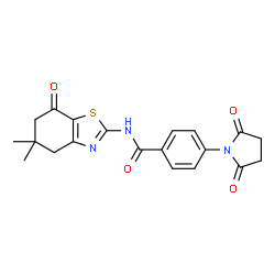 ChemSpider 2D Image | N-(5,5-Dimethyl-7-oxo-4,5,6,7-tetrahydro-1,3-benzothiazol-2-yl)-4-(2,5-dioxo-1-pyrrolidinyl)benzamide | C20H19N3O4S