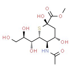 ChemSpider 2D Image | Methyl (6R)-5-acetamido-3,5-dideoxy-6-thio-6-[(1R,2R)-1,2,3-trihydroxypropyl]-alpha-L-threo-hex-2-ulopyranosonate | C12H21NO8S