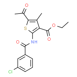 ChemSpider 2D Image | Ethyl 5-acetyl-2-[(3-chlorobenzoyl)amino]-4-methyl-3-thiophenecarboxylate | C17H16ClNO4S