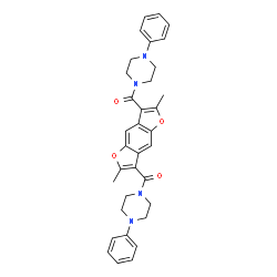 ChemSpider 2D Image | (2,6-Dimethylfuro[2,3-f][1]benzofuran-3,7-diyl)bis[(4-phenyl-1-piperazinyl)methanone] | C34H34N4O4